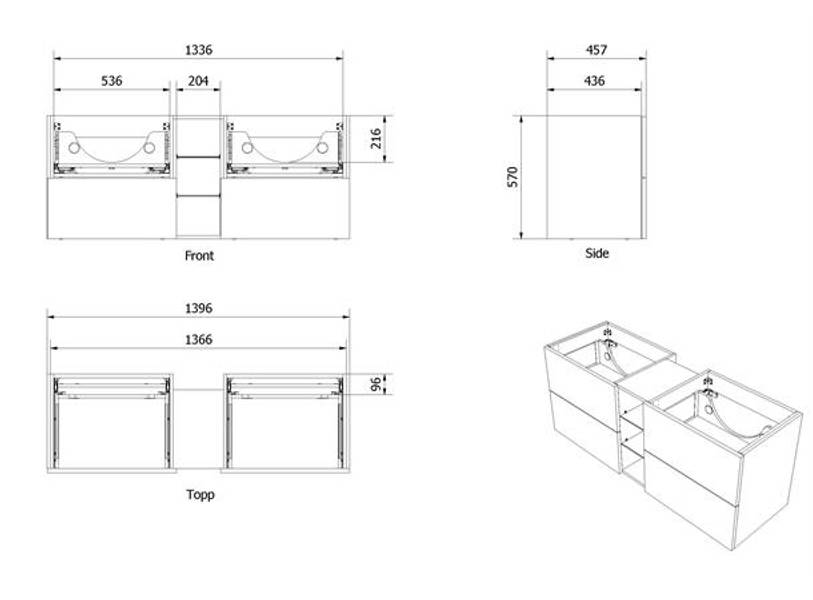 Vikingbad MIE 140DBL GH Servantskap, slett, hvit matt