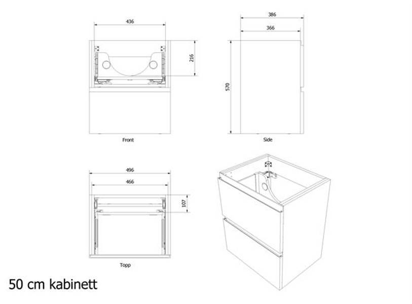 Vikingbad MIE 50 SLIM servantskap, fingergrep, hvit matt