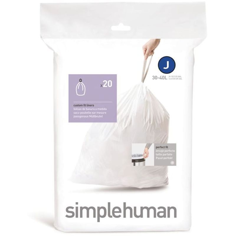 Simplehuman avfallspose kode J, 30-45L hvit plast 20pk 