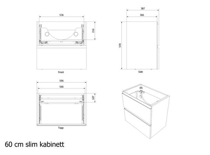 Vikingbad MIE 60 SLIM servantskap, fingergrep, hvit matt