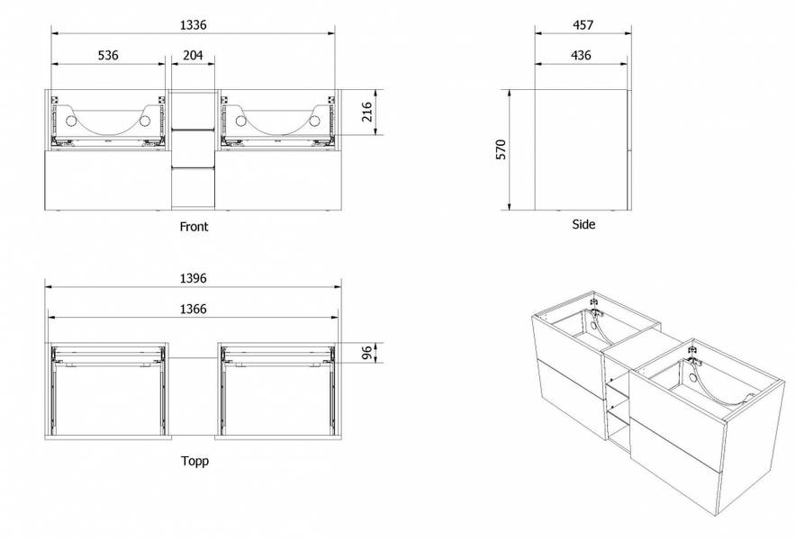 Vikingbad MIE 140DBL GH Servantskap, slett, lys eik