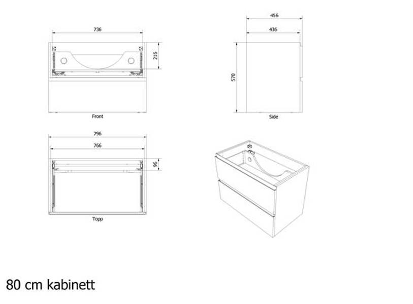 Vikingbad MIE 80 Servantskap, slett, sort eik