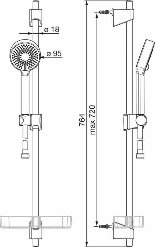 Oras Apollo dusjsett 3-spray m/justerb.veggstang 720mm krom